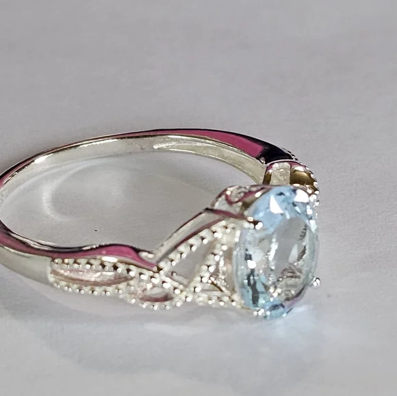 Genuine Sky Blue Topaz 💙 Ring Platinum over Sterling Silver Sz 11! - Picture 7 of 8